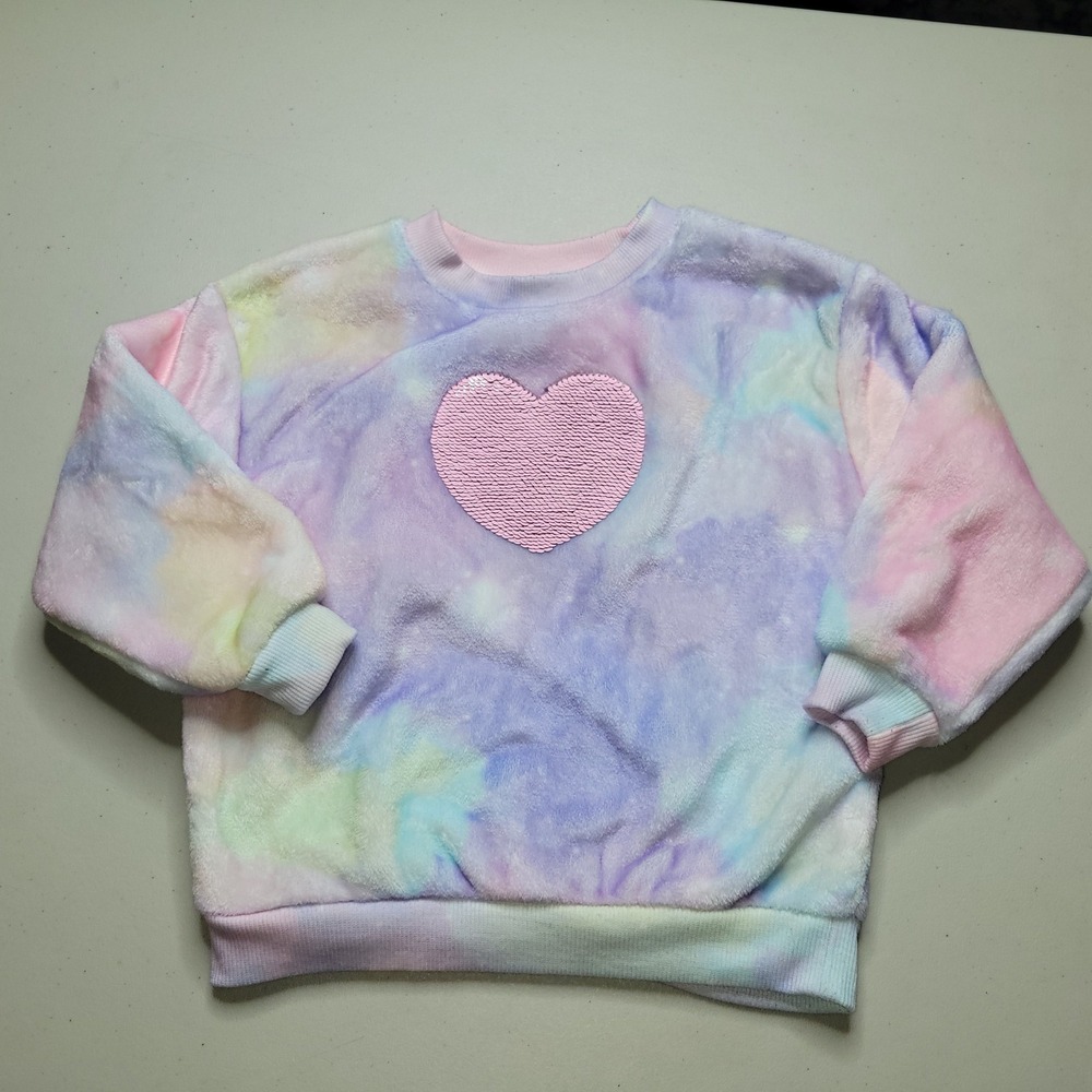 H&M Girls Pastel Tie Dye Sweatshirt Flip Sequin Heart